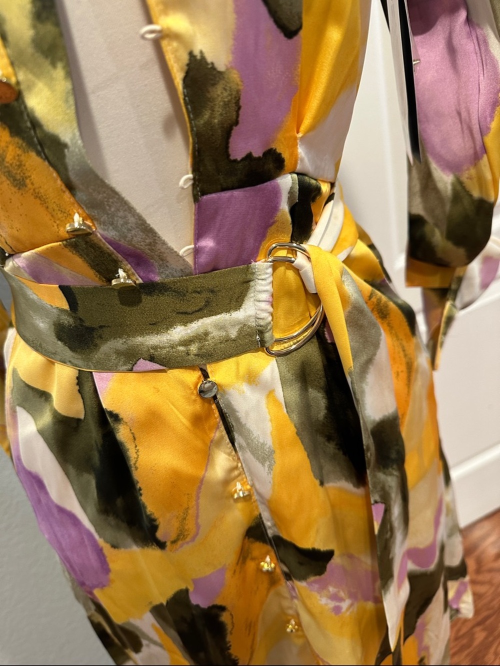 French Connection Sz XS Yellow, Olive & Lilac Abstract Button-Front Dress • NWT! - Picture 4 of 12